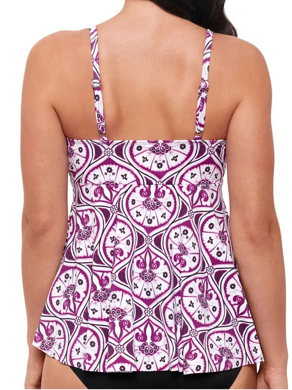 Swim Solutions Women’s One-Piece Tankini top in White and Purple Tile Print 14 - Picture 2 of 4